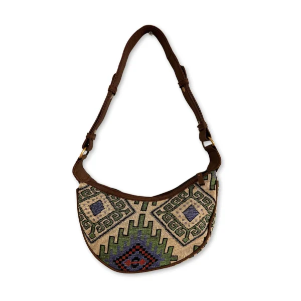 bG9jYWw6Ly9tZWRpYS8xSi9FRC82MFIzMEMxRzZXVDNFRDFKLzNiODA1N2Y4LmpwZWc.webp Jacquard Hobo Bag - Geo-Green (brown strap)