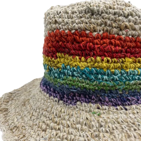 Hand-Knited Hemp And Cotton Boho Festival Hat - Rainbow