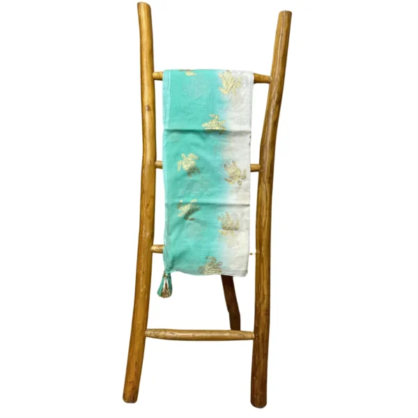 Nomad Sari On the Med Collection - Pareo - White and Turquoise Gold Turtle Design