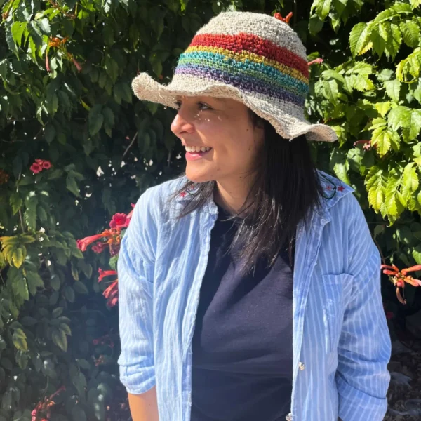 Hand-Knited Hemp And Cotton Boho Festival Hat - Rainbow