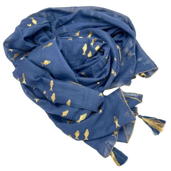 Nomad Sari On the Med Collection - Pareo - Sea Blue and Gold Fish Design