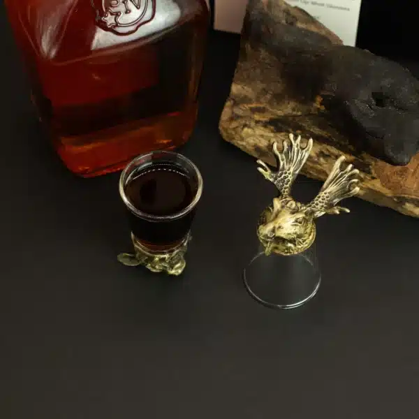 Gift Set of 12 Bottom Up Shot Glasses (25ml) - Forest and Mystical Creatures - Antique Bronze