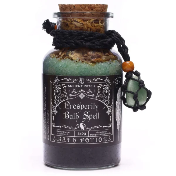 bG9jYWw6Ly9tZWRpYS8xUi8yQy82MFIzMEMxSjY0U0syQzFSLzNiYTQ2YTNlLmpwZw.webp Ancient Witch Bath Spell Potion and Aventurine Crystal Amulet - Prosperity
