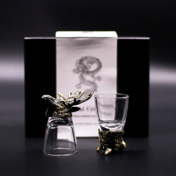 bG9jYWw6Ly9tZWRpYS8xUi9DRS82MFIzMEMxSjY0UktDRTFSLzMxNzQ4MzJkLmpwZw.webp Gift Set of 6 Shot Glasses (50ml) - Wild Forest Creatures - Antique Bronze