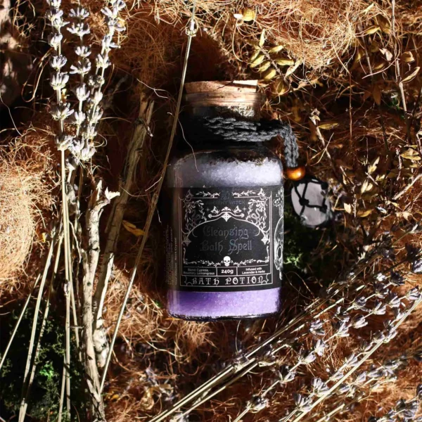 Ancient Witch Bath Spell Potion and Rock Crystal Amulet - Cleansing