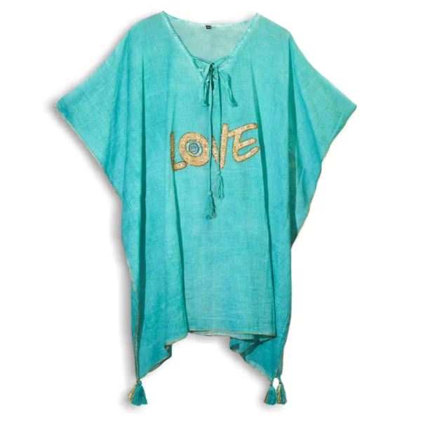Nomad Sari On the Med Collection - Kaftan - Turquoise and Gold Love Design