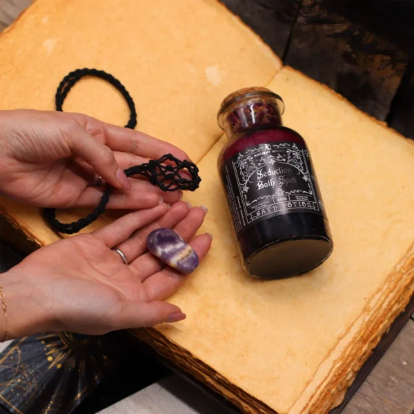 Ancient Witch Bath Spell Potion and Rock Crystal Amulet - Cleansing