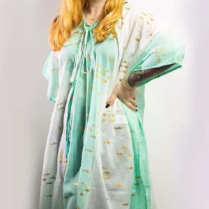 Expressive Accessories :Kaftan White Turquoise and Gold Fish Design