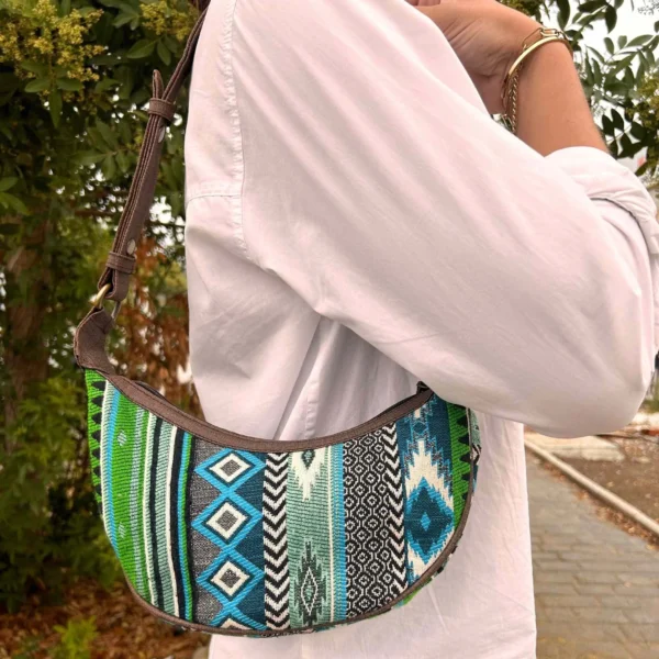 bG9jYWw6Ly9tZWRpYS9TUS9FQy82MFIzMEMxRzZXVDNFQ1NRLzkyMTA2YWZhLmpwZWc.webp Jacquard Hobo Bag - Bold Greens (brown strap)