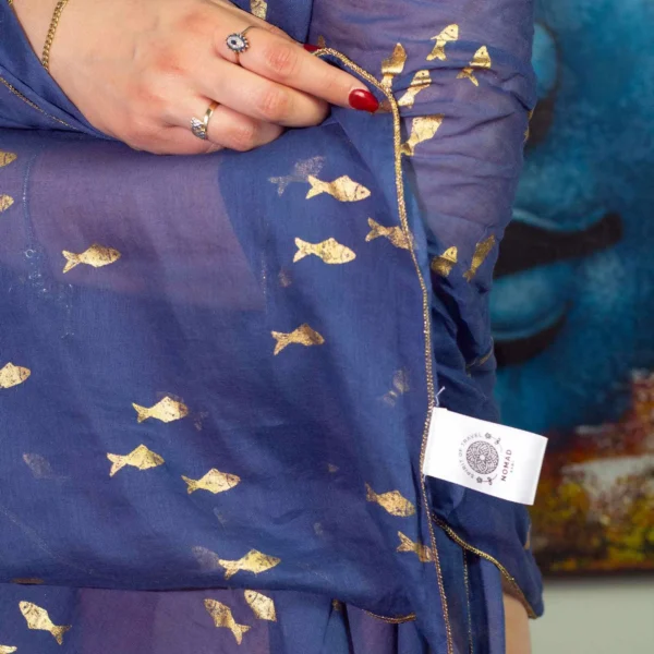 Nomad Sari On the Med Collection - Pareo - Sea Blue and Gold Fish Design
