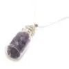 Amethyst Glass Bottle Pendant Necklace - Silver Chain Charm Silver necklace with a tiny glass bottle pendant filled with shimmering purple amethyst crystals.