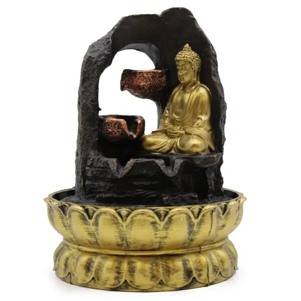 bG9jYWw6Ly9tZWRpYS85SC8wRC82MFIzMEMxRzZSVkswRDlIL2E1ZGRhMmZiLmpwZWc.webp Tabletop Water Feature - 30cm - Golden Meditating Buddha