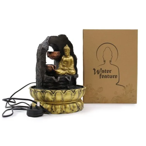 bG9jYWw6Ly9tZWRpYS85Si8wRC82MFIzMEMxRzZSVkswRDlKLzAyY2M1MTgzLmpwZWc.webp Tabletop Water Feature - 30cm - Golden Meditating Buddha