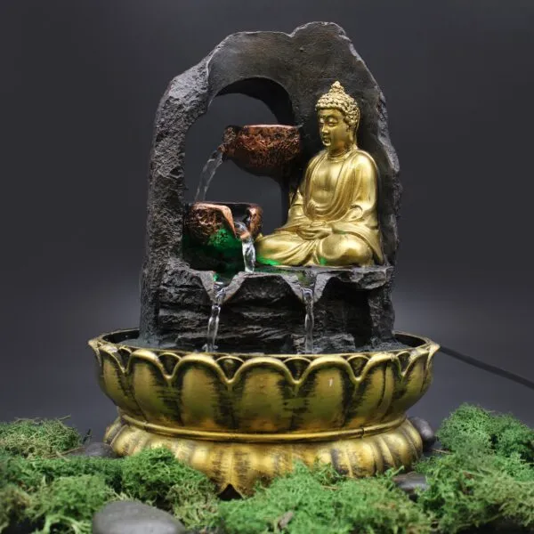 bG9jYWw6Ly9tZWRpYS85US8wRC82MFIzMEMxRzZSVkswRDlRLzdjZDkwOGZhLmpwZWc.webp Tabletop Water Feature - 30cm - Golden Meditating Buddha
