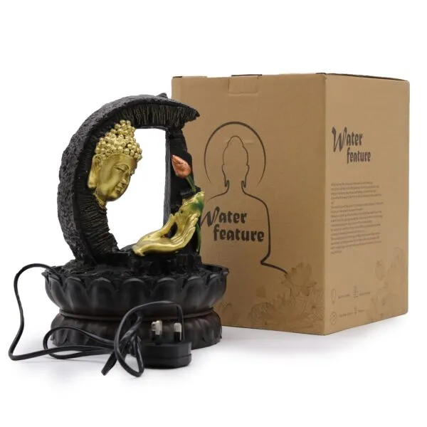 bG9jYWw6Ly9tZWRpYS9ISC8wRC82MFIzMEMxRzZSVkswREhILzJlNjA0Mjk4LmpwZWc.webp Tabletop Water Feature - 30cm - Golden Buddha and Lotus