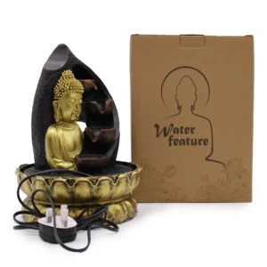 Tabletop Water Feature - 30cm - Golden Buddha and Pouring Pots
