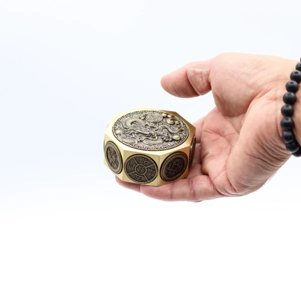 Solid Brass Feng Shui Fortune Spinner: Dragon and Lucky Cat Edition