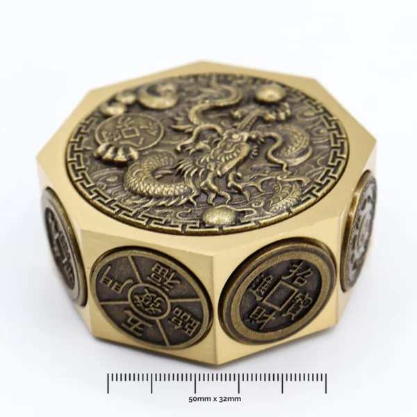 Solid Brass Feng Shui Fortune Spinner: Dragon and Lucky Cat Edition