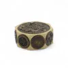 Octagonal brass Feng Shui fortune spinner box featuring dragon, phoenix, and yin-yang reliefs.