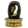 Golden Buddha Head Fountain Resin Sculpture - Black Lotus Base Golden Buddha head fountain with black lotus base for serene home and meditation décor.