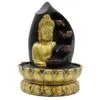 Golden Buddha tabletop fountain with cascading bowls and lotus base for serene home décor.