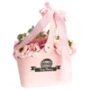 Pink Soap Flower Basket Gift Set - Pastel Gingham Bow Pastel pink soap flower basket with gingham bow, elegant scented gift for bathroom décor.