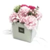 Pink Carnation And Rose Flower Box - Elegant Modern Design A pink rose and carnation flower bouquet arranged in a light grey square gift box.