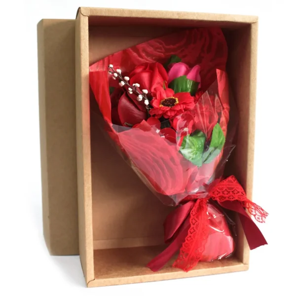 Red Soap Flower Bouquet Gift Box - Pink and Red Roses Red and pink soap flower bouquet in a natural cardboard gift box for romantic gifting