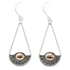 Silver teardrop earrings with gold oval centre and intricate mixed metal boho detailing.