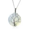Opalite Tree of Life Necklace Silver Wire Wrapped Pendant Expressive Accessories Silver wire-wrapped Tree of Life necklace with luminous oval opalite pendant on a delicate chain.