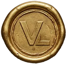Unique gifts guaranteed by a round gold metallic seal with embossed VL monogram and textured wax-like edges.