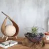Wooden Tripod Lamp And Glass Terrarium Decor - Natural Tones Molten Glass on Wood - Open Lrg Bowl