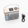 JoJoCat Retro Portable Speaker Beige - Bluetooth With Handle A beige retro-style portable Bluetooth speaker with handle and USB charging cable on a white background.