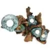 Wood and molten glass candle holder with four tealights, rustic handcrafted home décor piece.