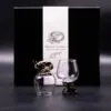 Two ornate glass cups with antique bronze animal bases displayed before a black “Mystical Creatures” box.