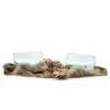 Hand-Blown Clear Glass Bowls on Natural Driftwood Base Two clear glass bowls resting on natural driftwood base, decorative handmade home decor piece.