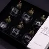 Wild Forest Creatures Glass Set Bronze - Animal Head Design Gift set of 6 glasses. Luxury bronze animal-head glass set in black gift box for elegant home bar décor.