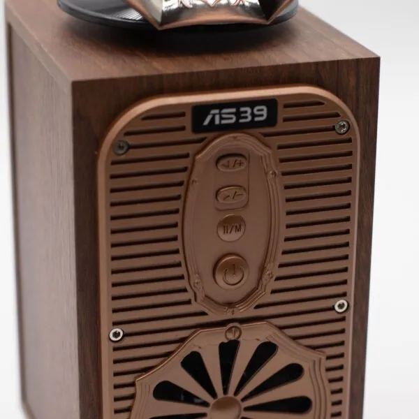 AS39 Retro Wooden Bluetooth Speaker - Bronze Vintage Design Retro wooden Bluetooth speaker with bronze grille and vintage-style controls for classic home audio.