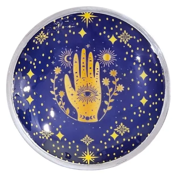 Triple Leg Enamelled Offering Plate - Hamsa Midnight Blue
