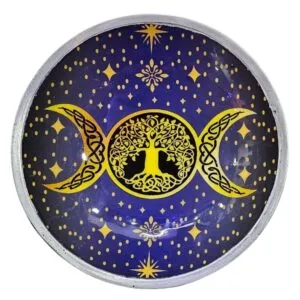 Triple Leg  Enamelled Offering Plate - Purple Triple Moon
