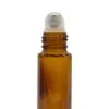 Square amber glass essential oil bottle with a silver metal roller ball.