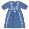 Nomad Sari On the Med Collection - Dress - Dusky Blue with Embroidery and Tassels (L-XL)