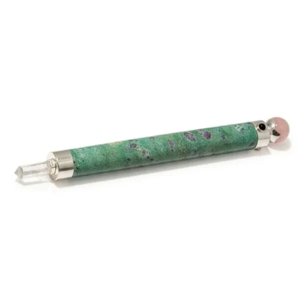 bG9jYWw6Ly9tZWRpYS85Ry9FRC82MFIzMEMxSjZDVEtFRDlHLzU3YjFmMzY4LmpwZw.webp Verdant Heart Wand - Ruby Fuchsite Rose Quartz Crystal Ball top - 23cm