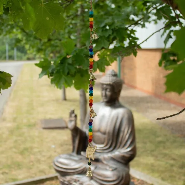 Indian Chimes - Brass Elephant with Chakra Beads String Bells 53cm