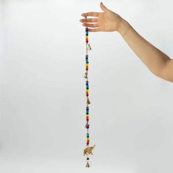 Indian Chimes - Brass Elephant with Chakra Beads String Bells 53cm