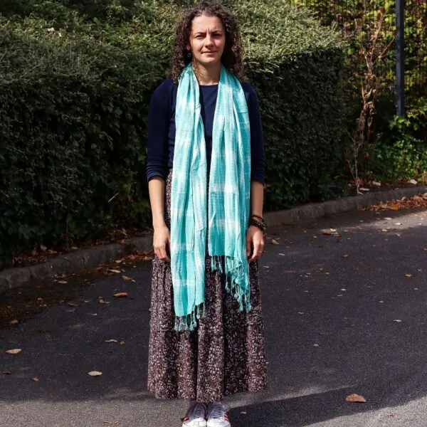 Boho Java Art Stole/Scarf - Teal Stripes and Motiff - 62x200cm