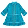 Nomad Sari On the Med Collection - Tunic Dress - Turquoise with Evil Eye Block Print (M-L)