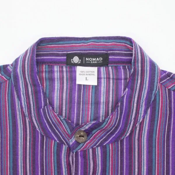 Nomad Sari Grandad Shirt - Black Purple - Large