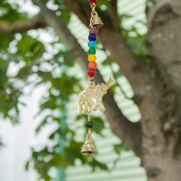 Indian Chimes - Brass Elephant with Chakra Beads String Bells 53cm