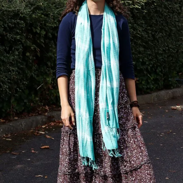 Boho Java Art Stole/Scarf - Teal Stripes and Motiff - 62x200cm